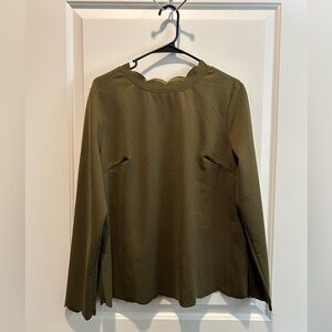 SHEIN Olive Long Sleeve Scalloped Top